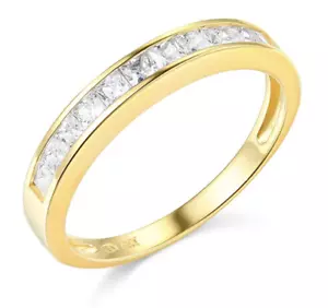 1 Ct Princess Cut 14k Yellow Gold Wedding Anniversary Band Ring Created Diamond - Picture 1 of 3