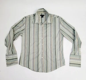 CALVIN KLEIN Mens EXTRA LARGE Multi-Green Striped Collar Dress SHIRT Button Up - Picture 1 of 12