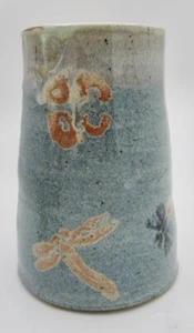 Signierte REYES Studio Kunstkeramik Libelle Blumen Schmetterling Vase - Bild 1 von 3