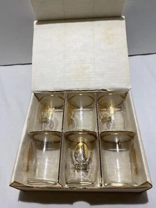 Vtg Coors 5 oz Sample Glasses Gold Tone Trim Waterfall Logo Set of 6, 2 W/cracks - Picture 1 of 4