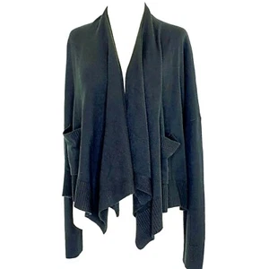 Hampshire Studio Open Front Bolo Cardigan Fine Knit Sweater Womens Large Black - Bild 1 von 7