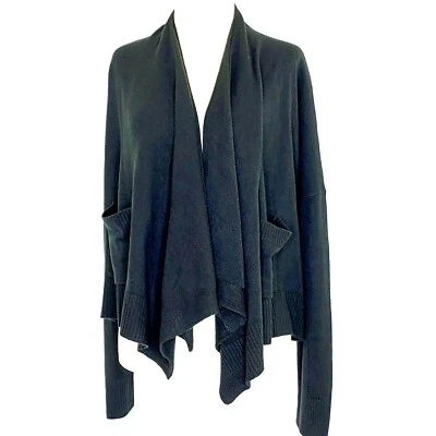 Cárdigan bolo de frente abierto Hampshire Studio suéter de punto fino para mujer grande negro Foto 1 de 4