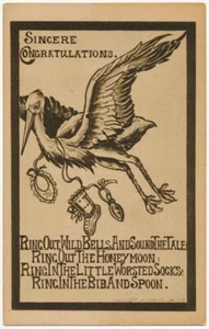 Anillo en el babero y cuchara, cigüeña bebé felicitaciones 1909 - Imagen 1 de 2