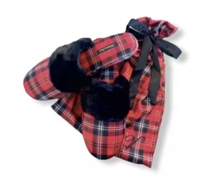 Victoria's Secret Signature Satin Slipper Slip On Slide Plaid With Dust Bag Lrg - Picture 1 of 7