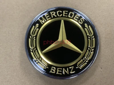 Golden FOR Mercedes Benz Hood Black Flat Laurel Wreath Badge Emblem (Paste) - Image 1 of 4