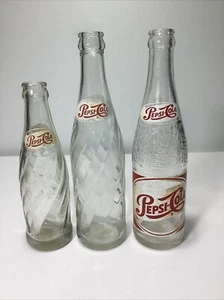 Lot 3 Vintage Pepsi Cola Bottles 6-1/2 & 12oz. c1950. - Picture 1 of 11