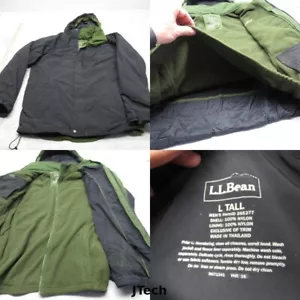 LL Bean Jacket Mens Large Tall Black Hooded Removable Fleece Liner 3-in-1 Nylon - Picture 1 of 15