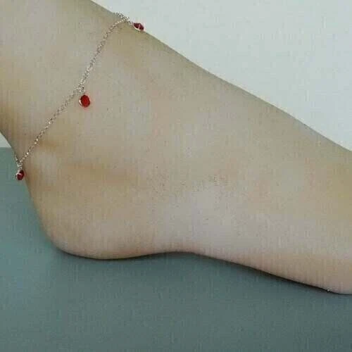 Anklet 1.20Ct Created Red Ruby Charm Women's Wedding Gift 14K White Gold Finish - Image 1 of 3