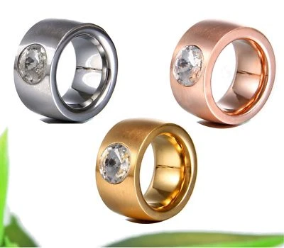 EDELSTAHL Ring XL BREIT 14mm STRASS silber rose gold Strassstein +++ AUSWAHL  - Bild 1 von 4