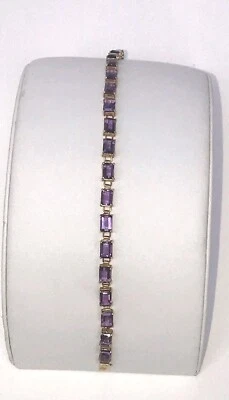 14K Gold Amethyst Tennis Bracelet  7.75" Long Emerald Cut 4.1 Grams - Image 1 of 4