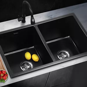 Welba Kitchen Sink Basin Granite Stone Laundry Double Bowl 770mmx450mm - Picture 1 of 10