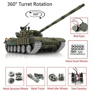 Henglong 1/16 7.0 Russia T72 RTR RC BB Infrared Tank 3939 360° Turret Red Eyes - Picture 1 of 12