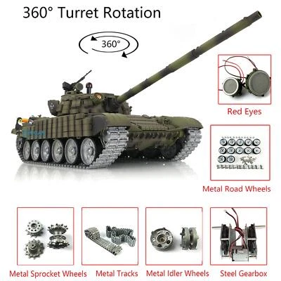 Henglong 1/16 7.0 Russia T72 RTR RC BB Infrared Tank 3939 360° Turret Red Eyes - Image 1 of 4