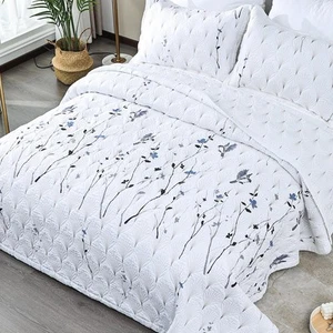 100% Cotton Quilt King Size Bird Bedding Set Double Printing Lightweight Quil... - Picture 1 of 7