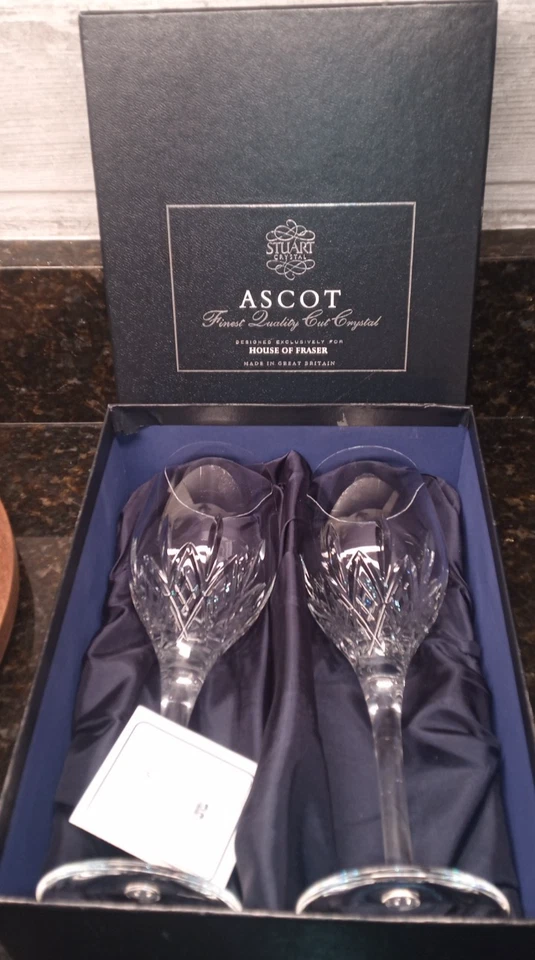 Pair of Stuart Crystal Wine Glasses Made in Great Britain  w/Box - Image 1 of 4