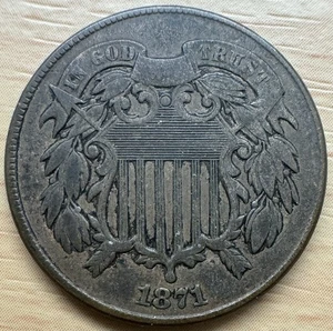 1871 USA 2 Cents Coin - Picture 1 of 2