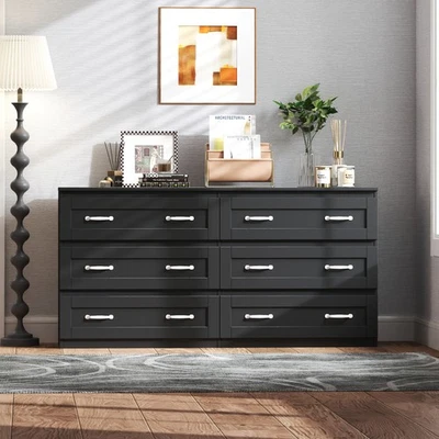 Modern 6 Drawer Dresser, Wood Chest of Drawers Storage Cabinet with Metal Handle - Image 1 of 4