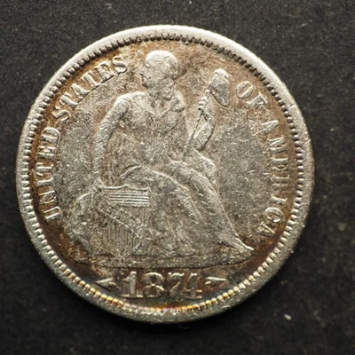 1876  *** ARROWS SEATED LIBERTY SILVER DIME * * FREE SHIPPING C0092 - Image 1 of 2