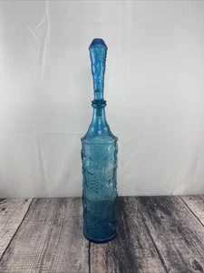 Decanter o bottiglia genio motivo frutta Empoli blu metà secolo altezza 20,5 - Foto 1 di 5