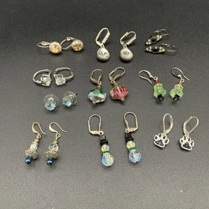 Lot Of 10 Crystal Rhinestone Pierced Earrings Dangle Silver Tone - Picture 1 of 7
