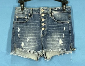 INDIGO REIN Stretch DESTROYED DENIM Button-Fly BLAUE JEAN Cutoffs SHORTS Gr. 7/W27 - Bild 1 von 5