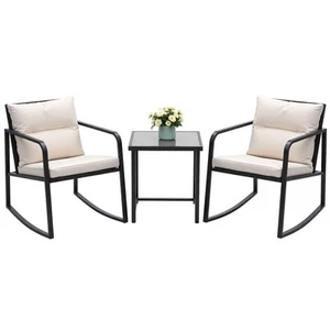 3 Piece Rocking Bistro Set Wicker Patio Outdoor Furniture Porch Chairs Conver... - Picture 1 of 7
