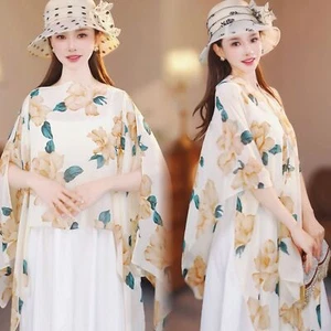 Chiffon Shawl Cover Up Bolero Cardigan Floral Cape Scarf Shrug Crop Top PullOver - Picture 1 of 17