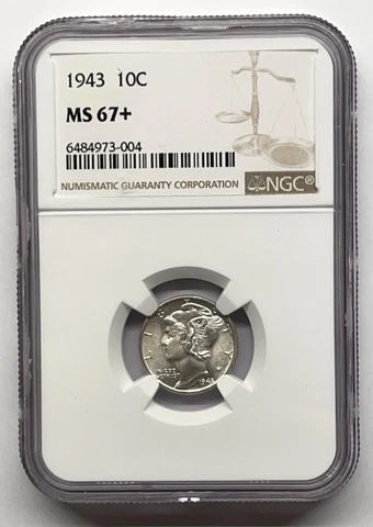 1943 Mercury Dime - NGC MS 67+ ..a TOP POP ..NCG has only graded 16 higher ! Cover