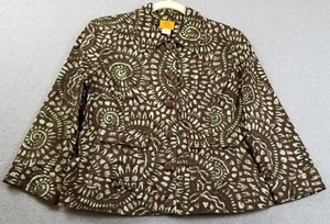 Ruby Rd. Spring Jacket Women’s 14 Brown Green Swirls 3/4 Sleeve Pockets Stretch - Picture 1 of 12