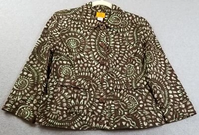 Ruby Rd. Chaqueta de Primavera Para Mujer 14 Marrón Verde Remolinos Manga 3/4 Bolsillos Elastizados Foto 1 de 4