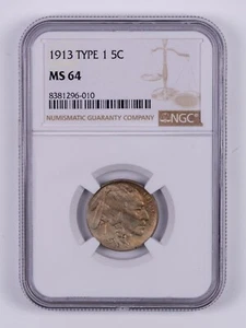 1913 Type 1 Indian Head Buffalo Nickel 5C NGC MS64 RB010 - Bild 1 von 2