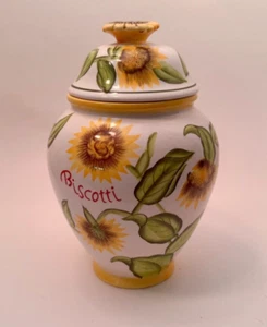 Vintage Nonni's Hand Painted Ceramic Biscotti Cookie Jar with Yellow Sunflowers - Picture 1 of 8
