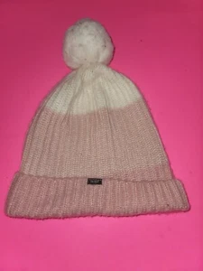 Victoria's Secret Colorblock Winter Knitted Beanie Hat with Faux Fur Pom - Picture 1 of 4