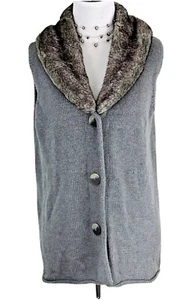 J. Jill Size Medium Gray Knit & Faux Fur V-Neck Angora Blend Sleeveless Sweater - Picture 1 of 9