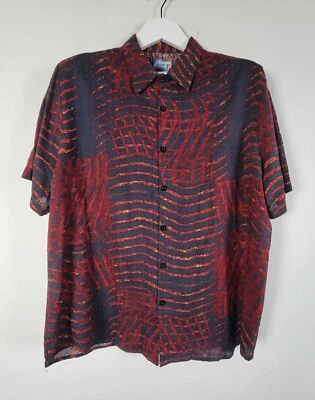 Georg Roth Men Red Navy Abstract Print Short Sleeve Button-Up Shirt Large Casual - Image 1 of 4