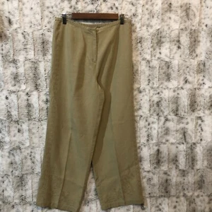 Talbots Petite Pants Womens 12 Beige Linen Cropped Embroidered Wide Leg - Picture 1 of 12