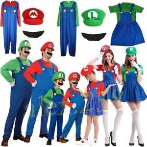 Mens Women Adult Kids Super Mario Luigi Bros Cosplay Fancy Dress Outfit Costume - Picture 1 of 20