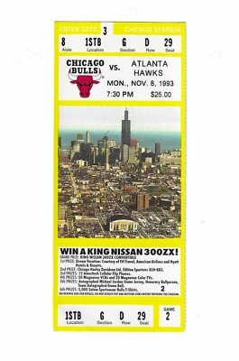 Chicago Bulls vs Atlanta Hawks Unused Basketball Ticket from 11/8/1993 - Image 1 of 2