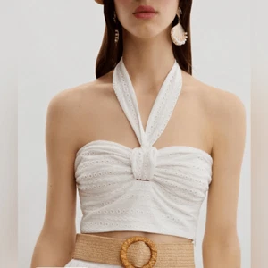 NWT Nocturne Women’s White Eyelet Crop Halter Top - Size S/M - Picture 1 of 12