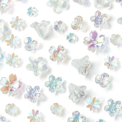 200x Tapas de cuentas acrílicas con forma de flor Resina Artesanía Hágalo usted mismo Joyería Pendientes Transparente Foto 1 de 4