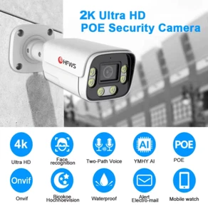 4K 8MP IP Camera Audio Outdoor POE H.265 Onvif Metal Bullet CCTV Home 8MP Color - Picture 1 of 11