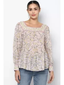 American Eagle Women’s Peasant Top M Floral Long Sleeve Square Neck NWT - Picture 1 of 15