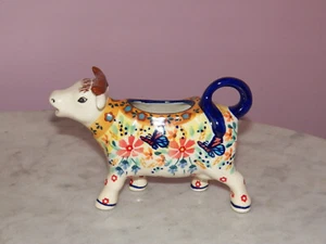 Polish Pottery Cow Creamer! UNIKAT Signature Butterfly Summer Pattern! - Picture 1 of 1