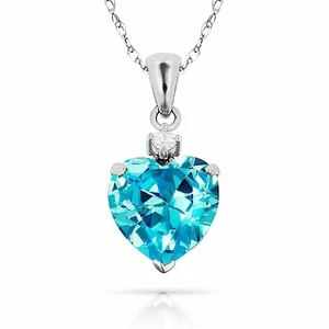 14k White Gold 0.75" w/bail Heart Pendant w/ December Light Blue CZ Birthstone - Picture 1 of 1