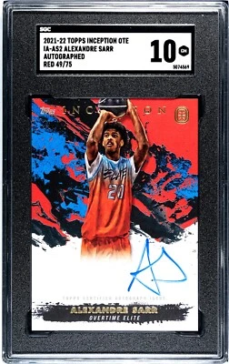2021 TOPPS INCEPTION OVERTIME AUTO CARD OF ALEX SARR TRUE RC RED 49/75 SGC 10 - Image 1 of 2