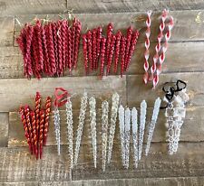 Vintage Icicle Ornaments Plastic Lot Clear Iridescent Red Glitter 64