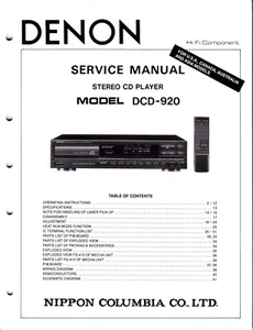 Original Denon DCD-920 Service Manual - Picture 1 of 1