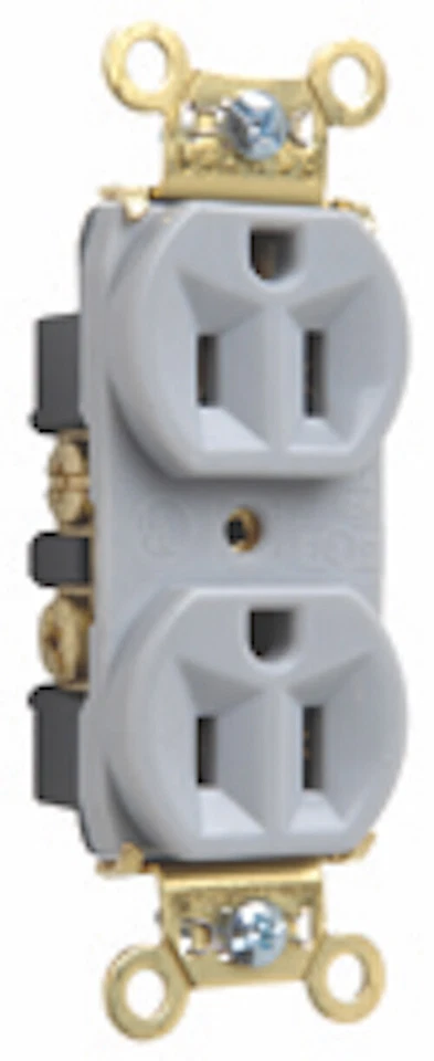 RECEPTÁCULOS DE ALTA RESISTENCIA GRADO ESPECIFICADO, CABLE TRASERO Y LATERAL, 15A, 125V, CORREA DE LATÓN GRIS Foto 1 de 1