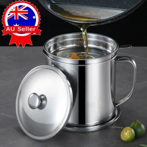 1.3L Stainless Steel Oil Filter Pot Oil Strainer Tank Container Jug Storage Can - Picture 1 of 10