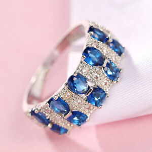 19.5 Cts Creative Jewelry Gift Multi London Blue Topaz Gems Silver Ring Sz 6-10